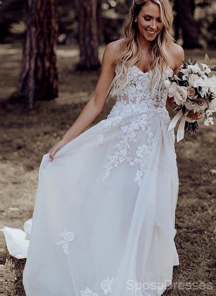 Sweetheart Lace See Through Cheap Wedding Dresses Online, Cheap Unique Bridal Dresses, WD596
