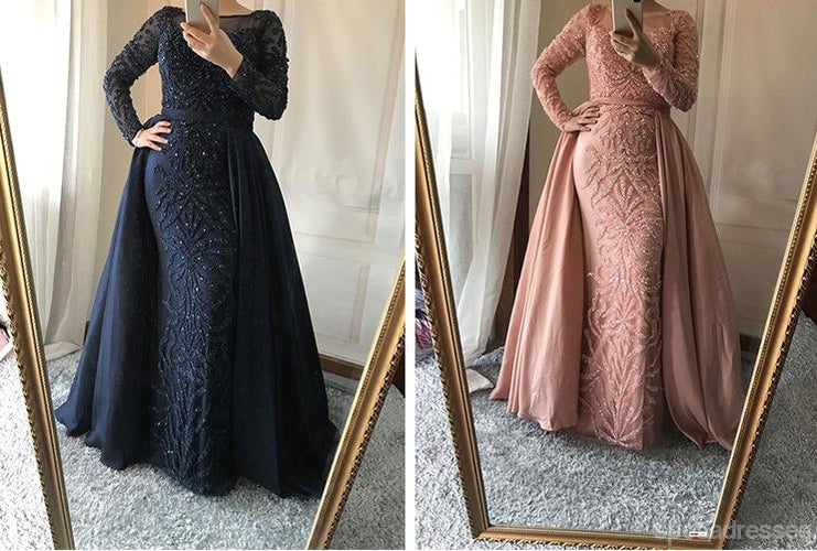 Long Sleeve See Through Heavily Beaded Dusty Pink Long Evening Prom Dresses, Popular Cheap Long 2018 Party Prom Dresses, 17228