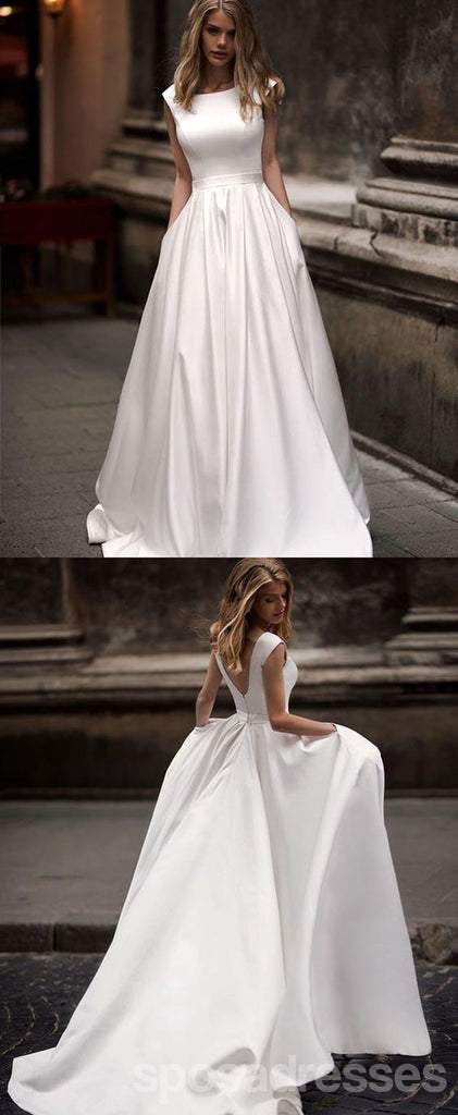 Scoop Simple Satin Elegant Cheap Wedding Dresses Online, Cheap Lace Bridal Dresses, WD465
