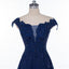Cap Sleeve Navy Blue See Through A line Lace Beaded Long Evening Prom Dresses, Popular Cheap Long 2018 Party Prom Dresses, 17229