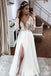 Long A-line Side Slit Long Sleeves Handmade Lace Wedding Dresses Online,WD749