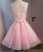 Pink Open Back Lace Beaded Cute Homecoming Prom Dresses, Affordable Short Party Prom Dresses, Perfect Homecoming Dresses, CM320