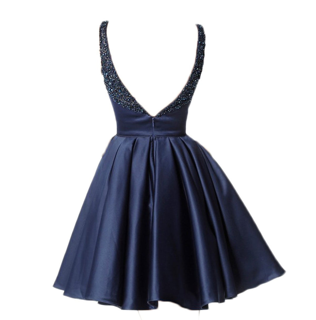 Sexy Backless Beaded Navy Short Cheap Homecoming Dresses 2018, CM516