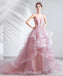 Pink V-Neck A-line Ruffle Evening Prom Dresses, Evening Party Prom Dresses, 12210