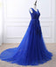 Royal Blue V Neck Lace Beaded Applique Long Evening Prom Dresses, Cheap Sweet 16 Dresses, 18426