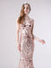 Spaghetti Straps Rose Gold Sequin Mermaid Evening Prom Dresses, Evening Party Prom Dresses, 12114