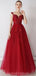 Cap Sleeves Red Beaded Sequin A-line Long Evening Prom Dresses, Evening Party Prom Dresses, 12326