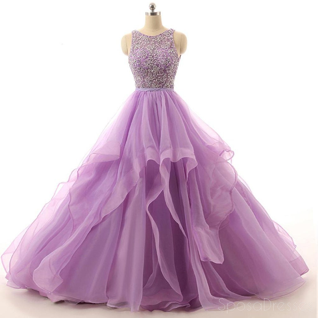 Lilac Organza Illusion A-line Cheap Evening Prom Dresses, Sweet 16 Dresses, 17492