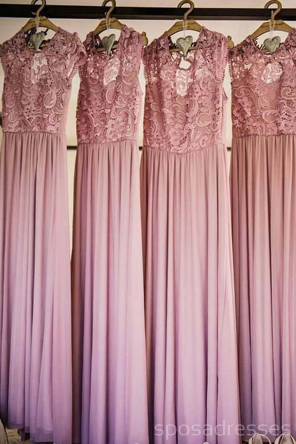 Cap Sleeve Illusion Lace Pink Long Cheap Bridesmaid Dresses Online, WG258