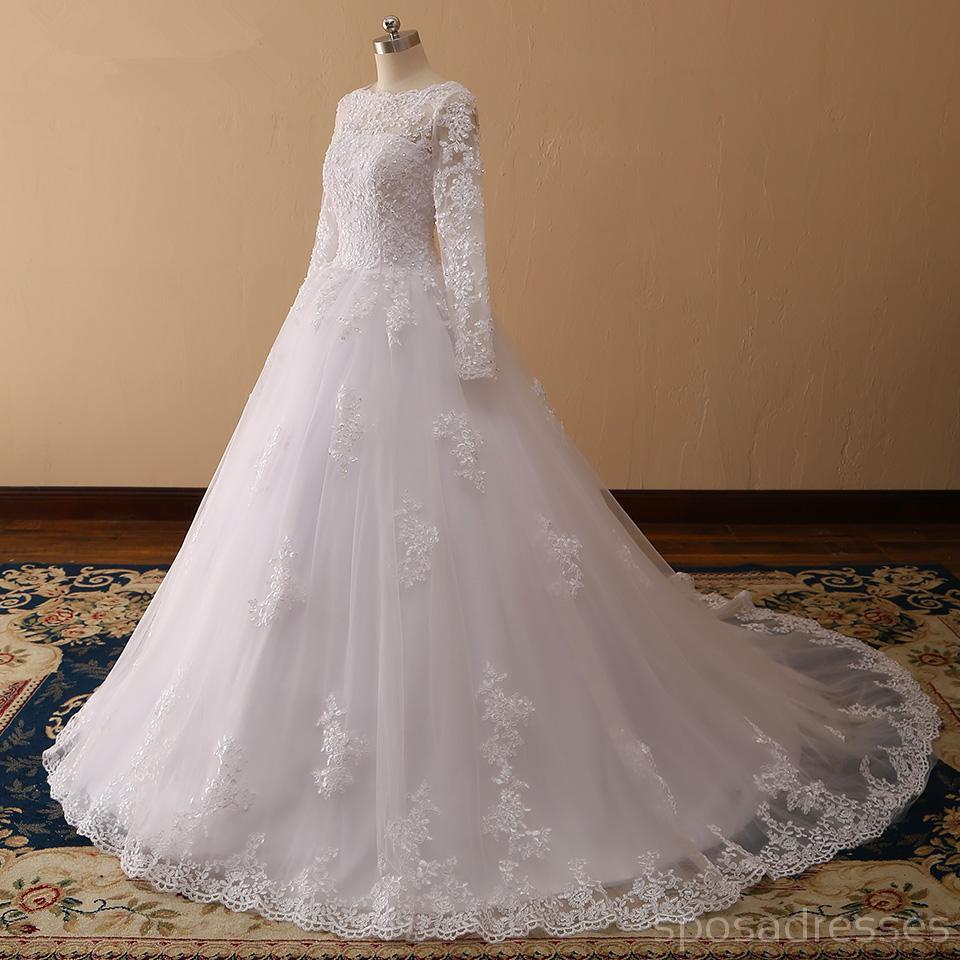 Long Sleeves Lace Beaded Cheap Wedding Dresses Online, Cheap Bridal Dresses, WD506