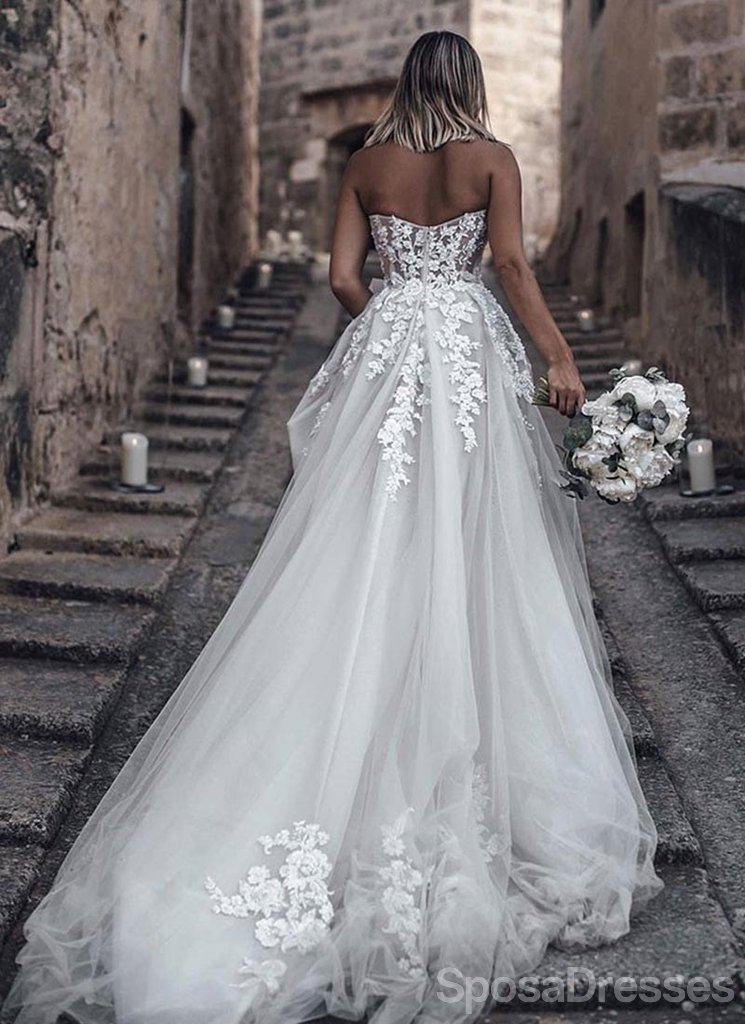 Sweetheart Lace See Through Cheap Wedding Dresses Online, Cheap Unique Bridal Dresses, WD596