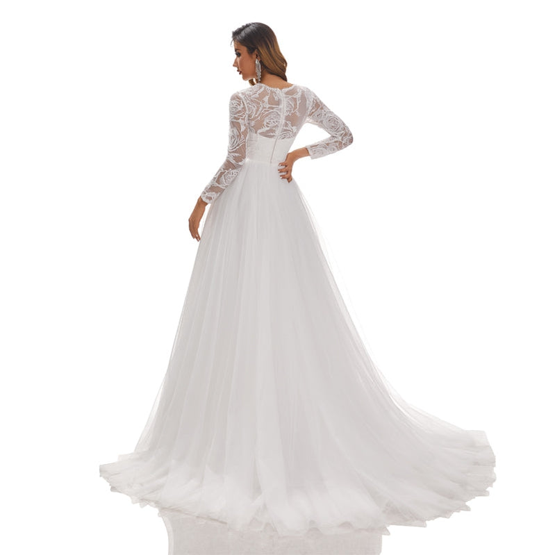 Ivory A-line Jewel Long Sleeves Handmade Lace Wedding Dresses,WD802