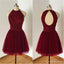 Halter Burgundy Beaded Cheap Short Homecoming Dresses Online, CM603