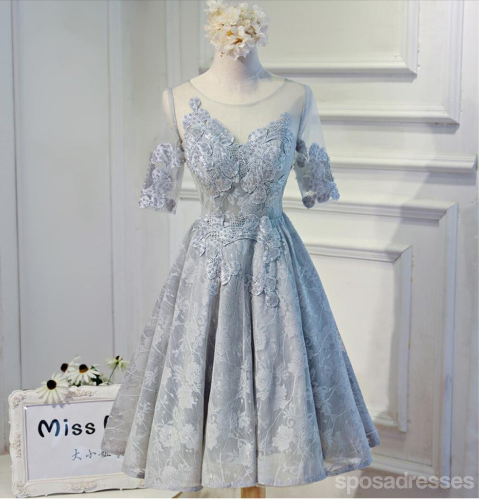 Short Sleeve Gary Lace Scoop Neckline Homecoming Prom Dresses, Affordable Short Party Prom Dresses, Perfect Homecoming Dresses, CM276