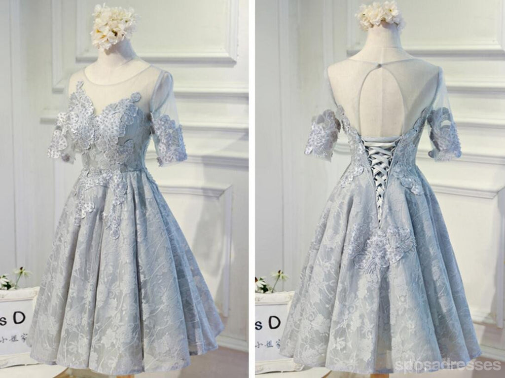 Short Sleeve Gary Lace Scoop Neckline Homecoming Prom Dresses, Affordable Short Party Prom Dresses, Perfect Homecoming Dresses, CM276