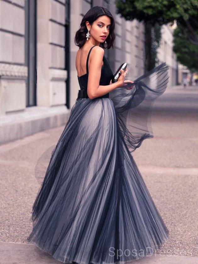 Navy Simple V Neck A-line Evening Prom Dresses, Cheap Custom Sweet 16 Dresses, 18496