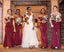 Burgundy Mermaid Off Shoulder Side Slit Cheap Long Bridesmaid Dresses,WG1623