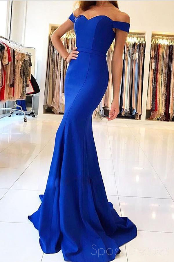 Royal Blue Off Shoulder Mermaid Long Evening Prom Dresses, 17692