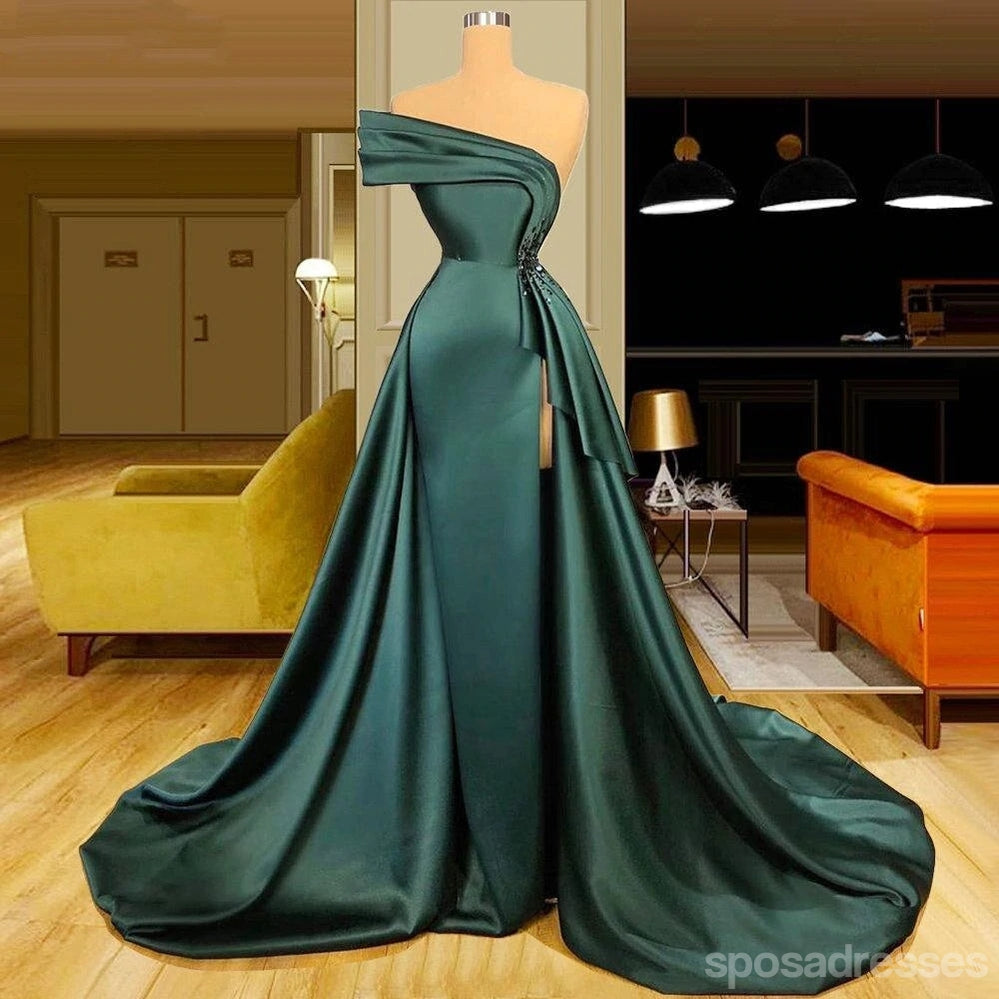 Emerald Green Mermaid Sweetheart High Slit Cheap Long Prom Dresses,12898