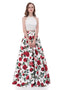 Simple Halter Printed Flower Sexy Two Pieces Long Evening Prom Dresses, Popular Cheap Long 2018 Party Prom Dresses, 17256