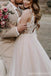 Long A-line Off Shoulder V-neck Sleeveless Lace Wedding Dresses,WD760