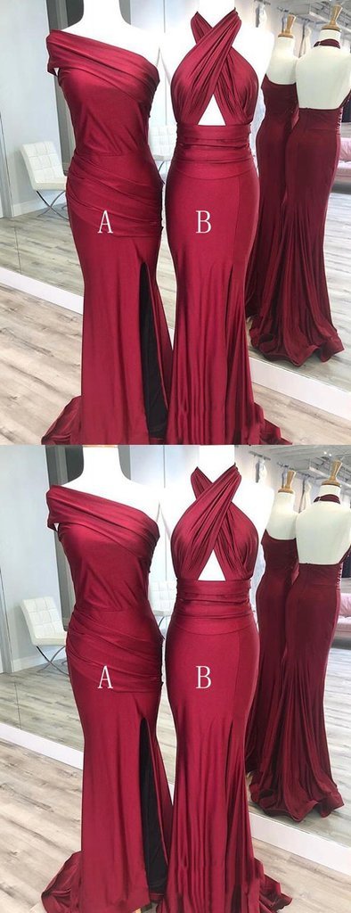 Mismatched Dark Red Mermaid Cheap Long Bridesmaid Dresses Online, WG557