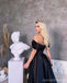 Simple Black A-line Off Shoulder Side Slit Long Prom Dresses Online,12786