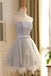 Grey Scoop Neck Lace Beaded Homecoming Dresses 2018, CM417