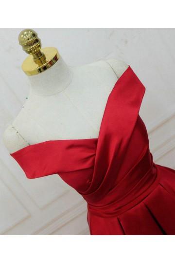 Simple Red Off Shoulder A line Long Cheap Evening Prom Dresses, 17537