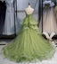 Green A-line Spaghetti Straps Long Prom Dresses Online,Dance Dresses,12670
