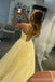Yellow A-line Spaghetti Straps Backless Long Prom Dresses Online,12711