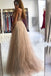 Champagne A-line Spaghetti Straps High Slit Cheap Long Prom Dresses Online,12875