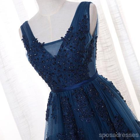 V Neckline Two Straps Lace Beaded Long Evening Prom Dresses, Party Prom Dresses, 17306