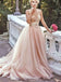 Gold Sequin A line Evening Prom Dresses, Long Tulle Party Prom Dresses, 17051
