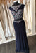 Sexy Two Pieces Heavily Beaded Navy Mermaid Long Cheap Evening Prom Dresses, 17538