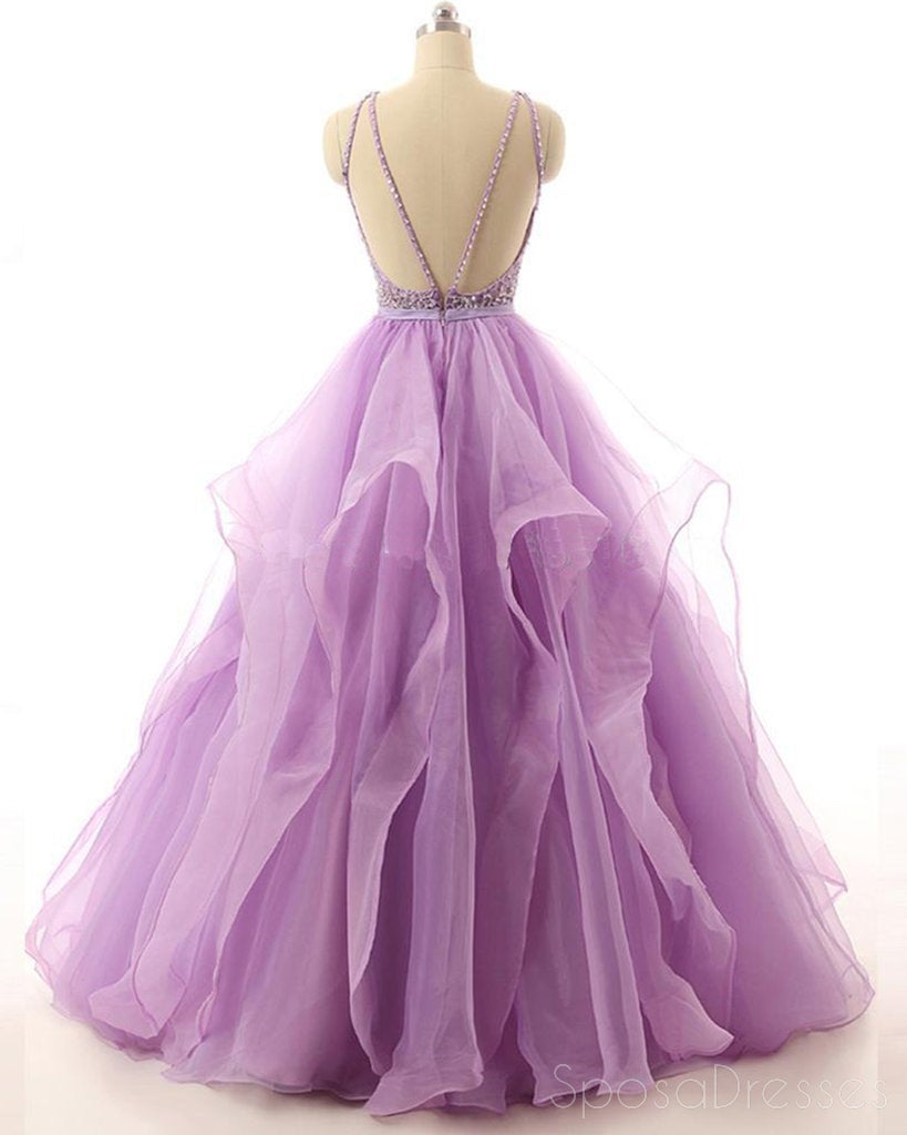 Lilac Organza Illusion A-line Cheap Evening Prom Dresses, Sweet 16 Dresses, 17492