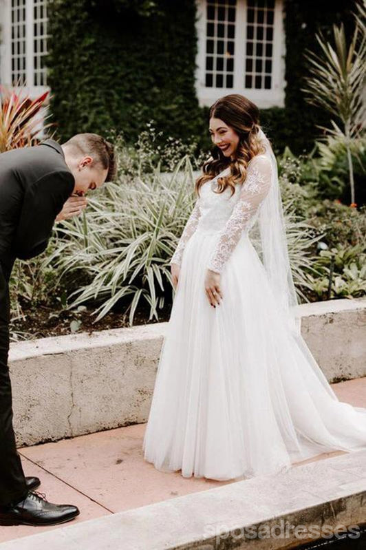 Long Sleeves A-line Illusion Handmade Lace Wedding Dresses,WD735