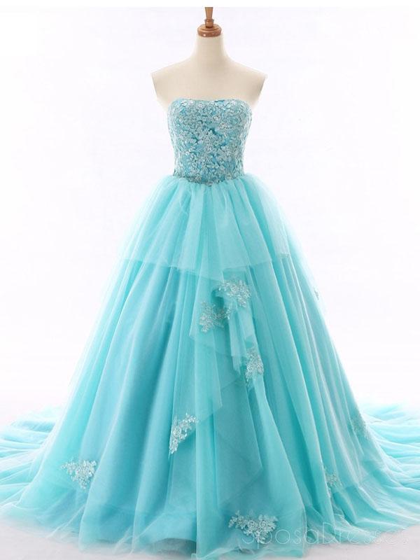 Tiffany Blue A-line Lace Cheap Long Evening Prom Dresses, Cheap Custom Sweet 16 Dresses, 18516
