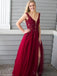 V Neck Burgundy Side Slit Cheap Long Evening Prom Dresses, Cheap Sweet 16 Dresses, 18332