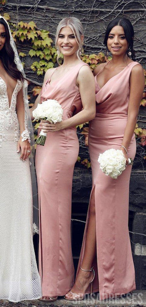 Sheath Side Slit Spaghetti Straps Sleeveelsss Long Bridesmaid Dresses Online, WG826