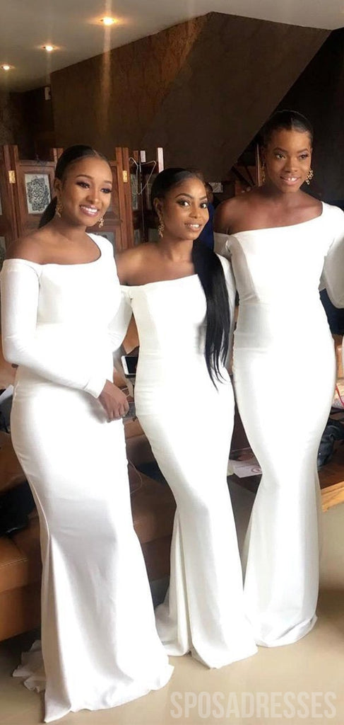 Unique Mermaid Long Sleeves White Cheap Bridesmaid Dresses Online, WG830
