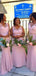 Sheath V Neck Sleeveless Cheap Pink Long Bridesmaid Dresses Online, WG862