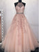 A-line Halter Applique Sleeveless Long Prom Dresses, Sweet 16 Prom Dresses, 12510
