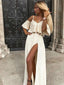 A-line Spaghetti Straps V Neck Long Prom Dresses, Sweet 16 Prom Dresses, 12461