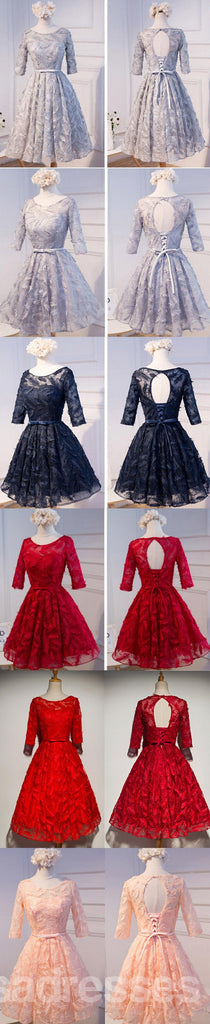 Long Sleeve Navy Scoop Neckline Homecoming Prom Dresses, Affordable Short Party Prom Dresses, Perfect Homecoming Dresses, CM292