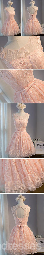 Peach Lace Short Peach Cute Homecoming Prom Dresses, Affordable Short Party Prom Dresses, Perfect Homecoming Dresses, CM302