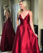 Simple Red Spaghetti Straps Long Evening Prom Dresses, Cheap Party Custom Prom Dresses, 18632