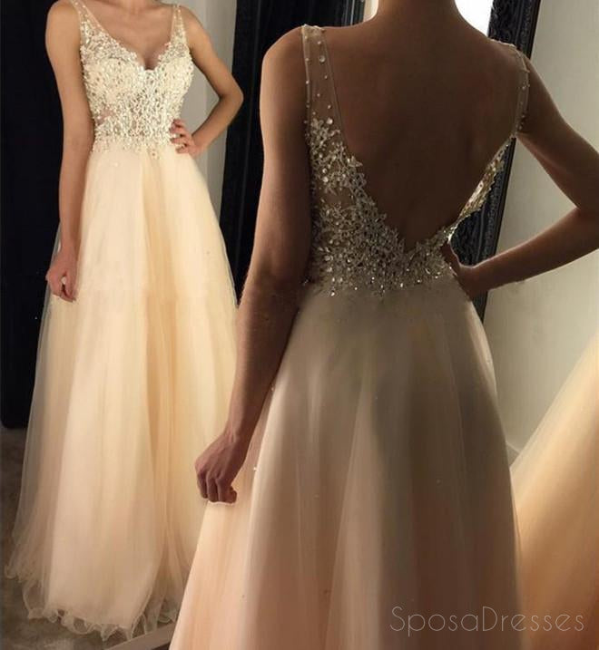 Sexy Backless Lace Beaded Evening Prom Dresses, Long Sexy Party Prom Dress, Custom Long Prom Dresses, Cheap Formal Prom Dresses, 17131
