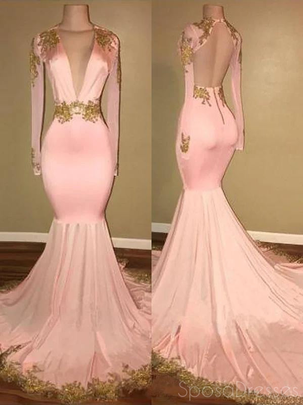 Sexy Long Sleeves Mermaid Cheap Long Prom Dresses, Sweet 16 Prom Dresses, 12354