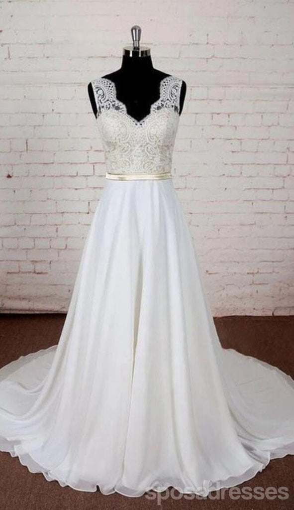 Sexy Backless V Neck Cheap Beach Wedding Dresses Online, WD381